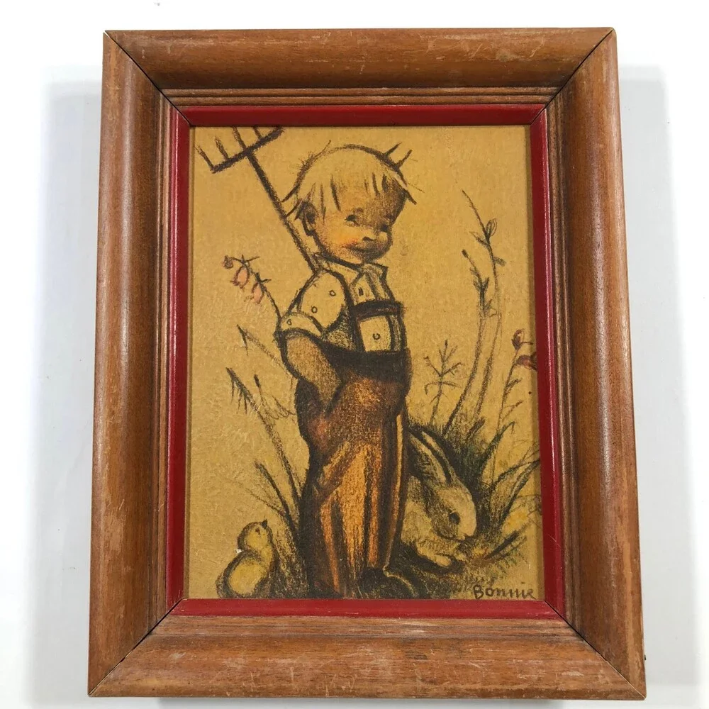 Lot of 4 Bonnie Belgium Signed Framed Drawings of Children Yellow 8